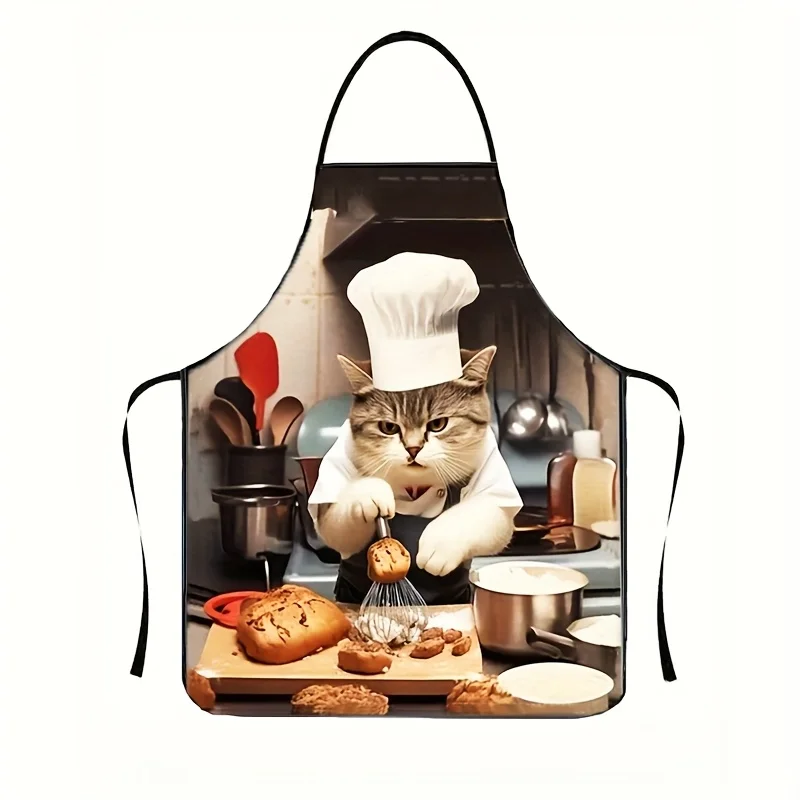 1 Stück WhiskerWonders Katzen-Kochschürze, 100 % Polyestergewebe, 150 g/m², Unisex-Schürze zum Backen, Kochen und für die Küche, für Männer und Frauen