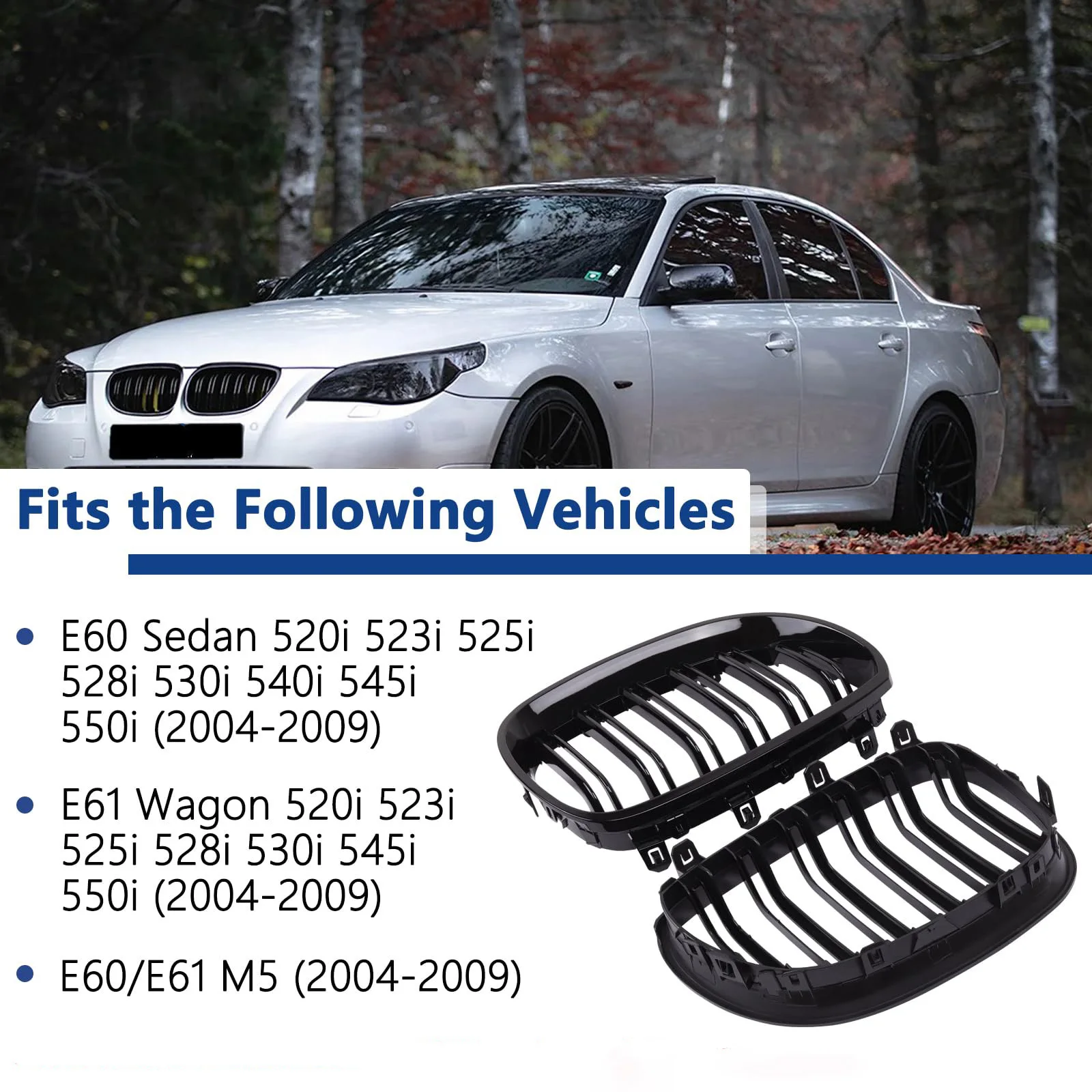 E60 E61 Glänzend Schwarz Frontgrill Für BMW 5er E60 E61 M5 520I 535I 550I 2003-2010 Limousine Auto Front Nieren Grill – Detail 1