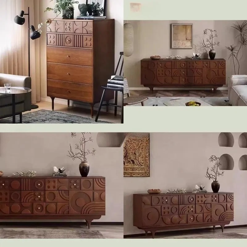 OKF retro solid wood carved furniture multi-functional floor-to-ceiling home side cabinet home hotel accent living room home