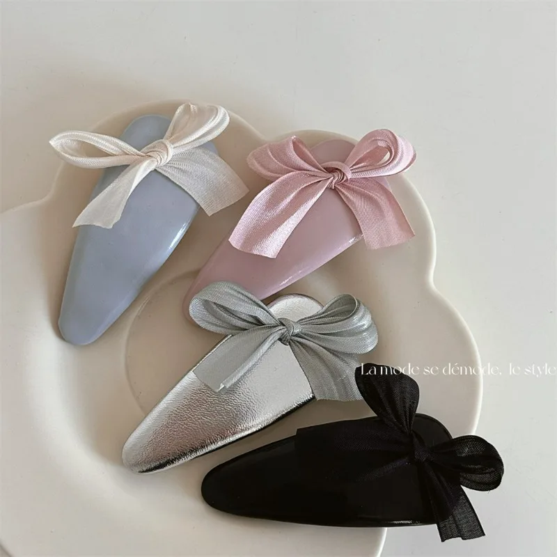 Girl\'s Fabric Color Bow Leather Water Drop Bb Clip Break Clip Sweet Cute Bangs Clip Hair Accessories New