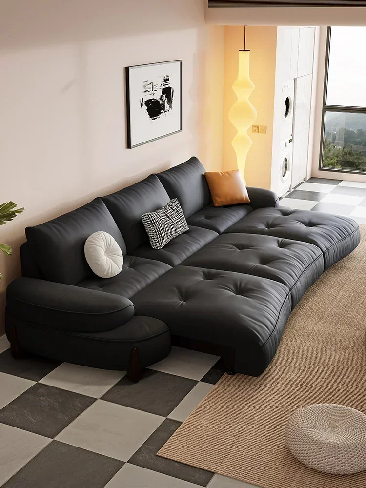TAO Italian Minimalist Multifunctional Remote Control Sofa First Layer Cowhide Living Room Straight Row