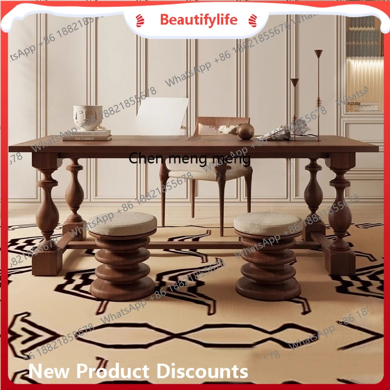 

European solid wood dining table retro old rectangular table conference room desk H