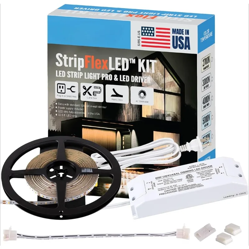 home.StripFlexLED White LED Strip Kit, Daylight 5000K, Made in USA, UL Listed, Professional Grade