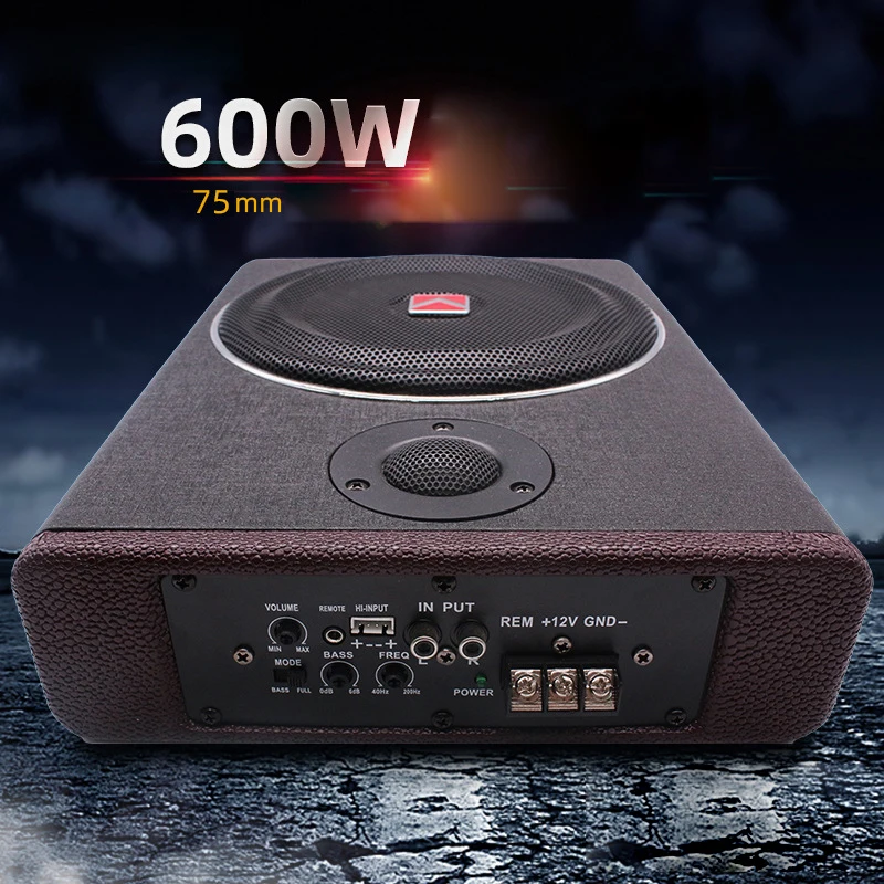 600W 8 Inch Wood Texture Subwoofer Car Audio With treble Slim Under Seat Active Subwoofer Bass Speaker Car Subwoofers Woofer 12V