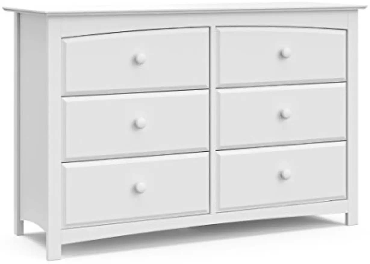 

Двойной комод Storkcraft Kenton с 6 ящиками (белый) для детской спальни, органайзер для детской комоды, комод для спальни