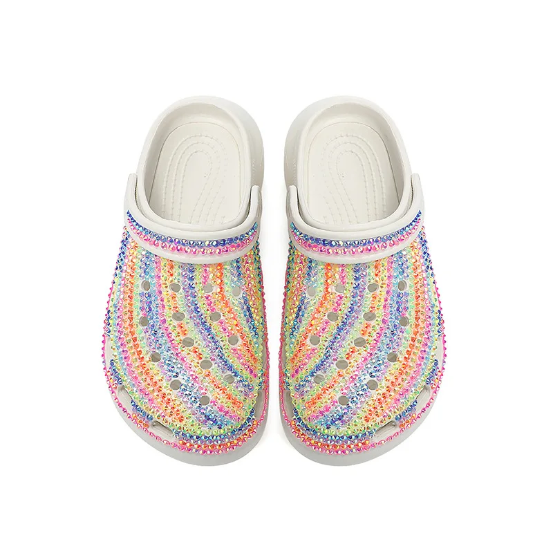 Summer New Garden Shoes Hole Shoes Rainbow Diamond Slippers Two Wear