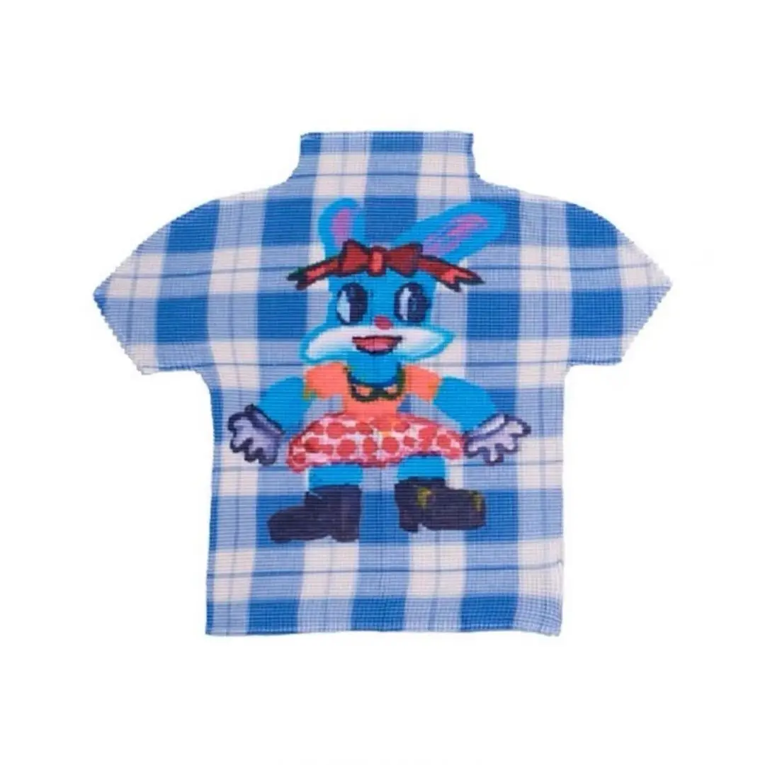 

American retro graffiti T-shirt turtleneck summer short-sleeved design printed slim-fitting Spice Girl pleated short top