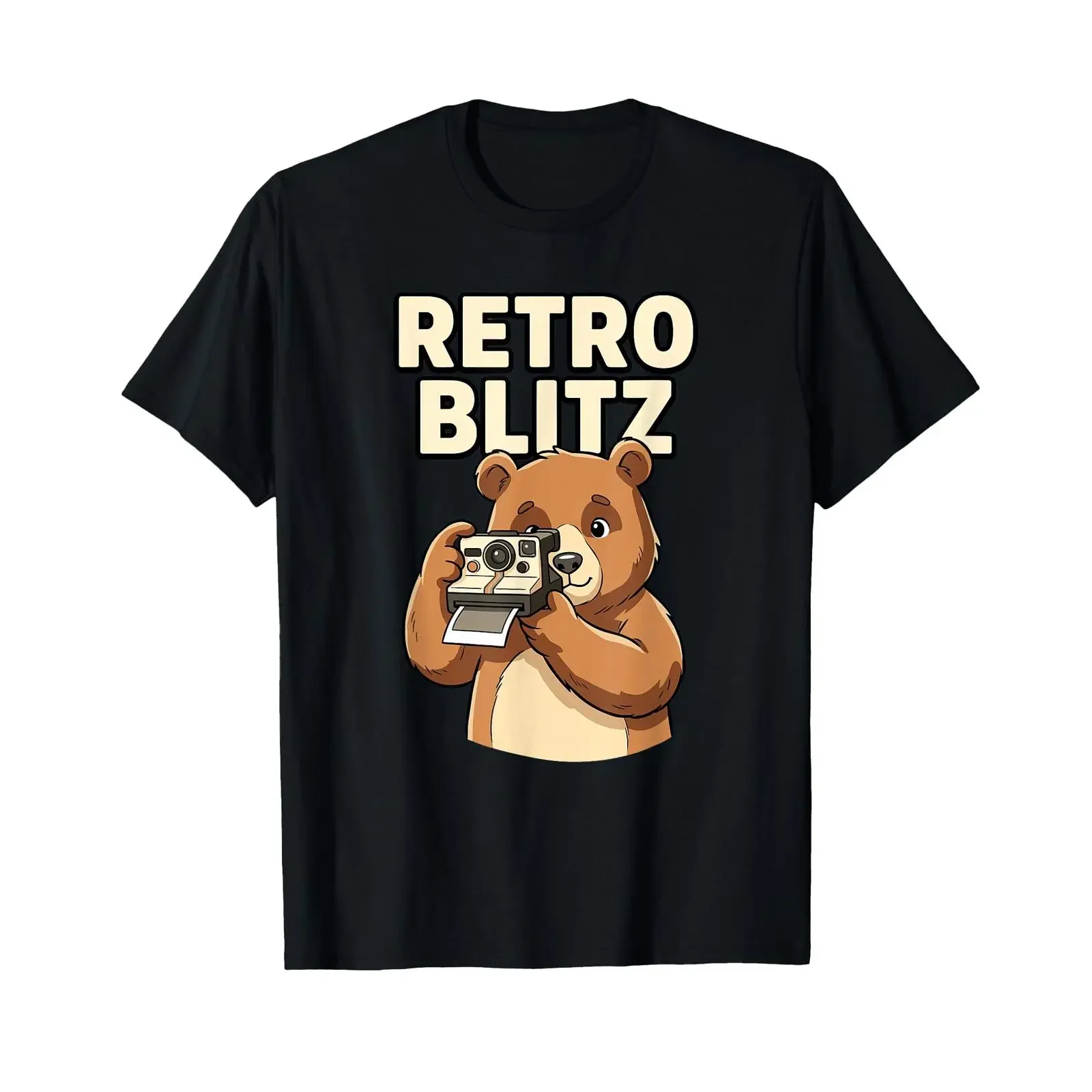 Retro Blitz Bear Appareil Photo Vintage Photographe T Shirt vintage Washed Soft Stylish homme Stretched Slightly Unisex fashion