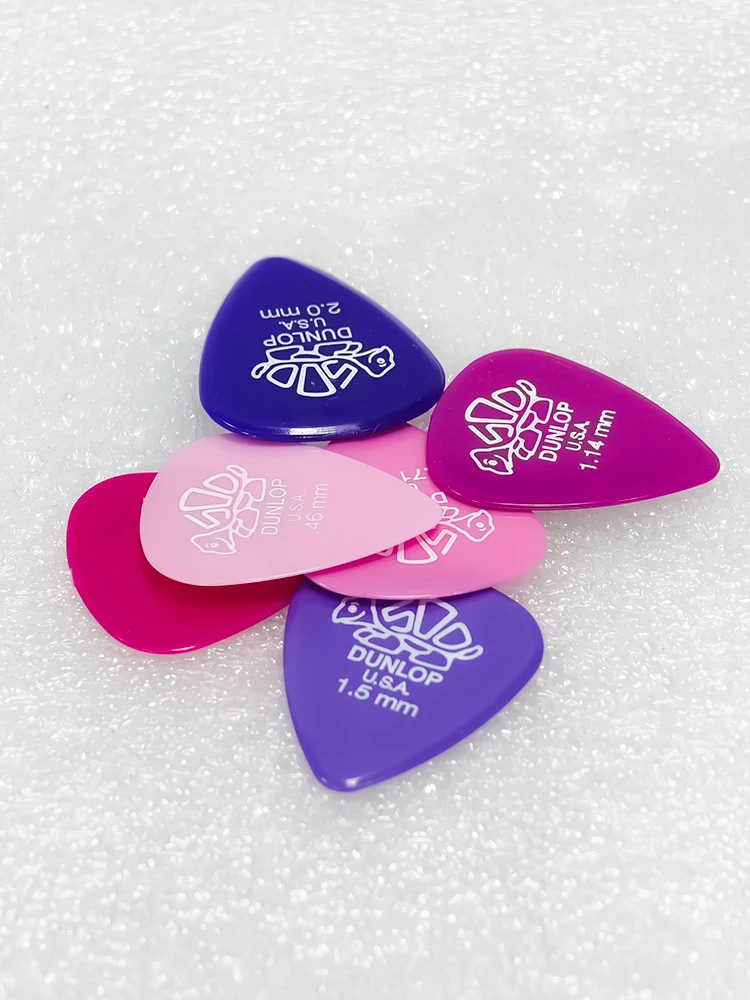 Dunlop Delrin 500 Guitar Picks 41R 0.46/0.71/0.96/1.14/1.5/2.0 mm Smooth Surface Beveled Edge Design Warm Tone