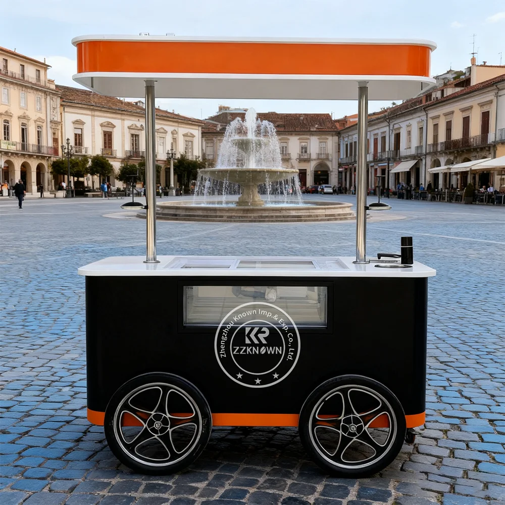 

Mobile Freezer Ice Cream Cart Fruit Cart with Sink Ice Cream Display Case on Wheels