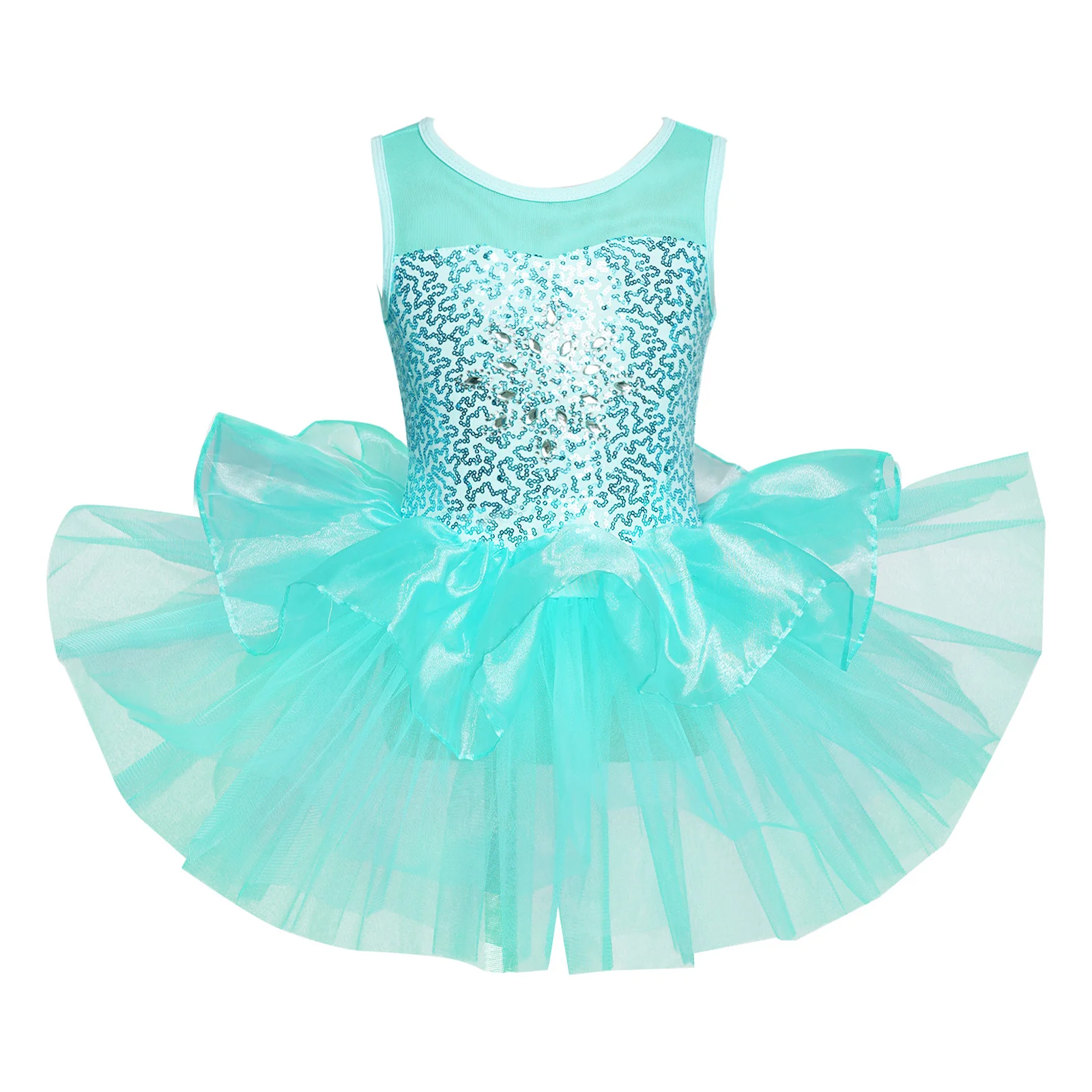 Crianças meninas lantejoulas ginástica collant ballet camisa traje patinação artística vestido malha splice bowknot pura malha tule saia