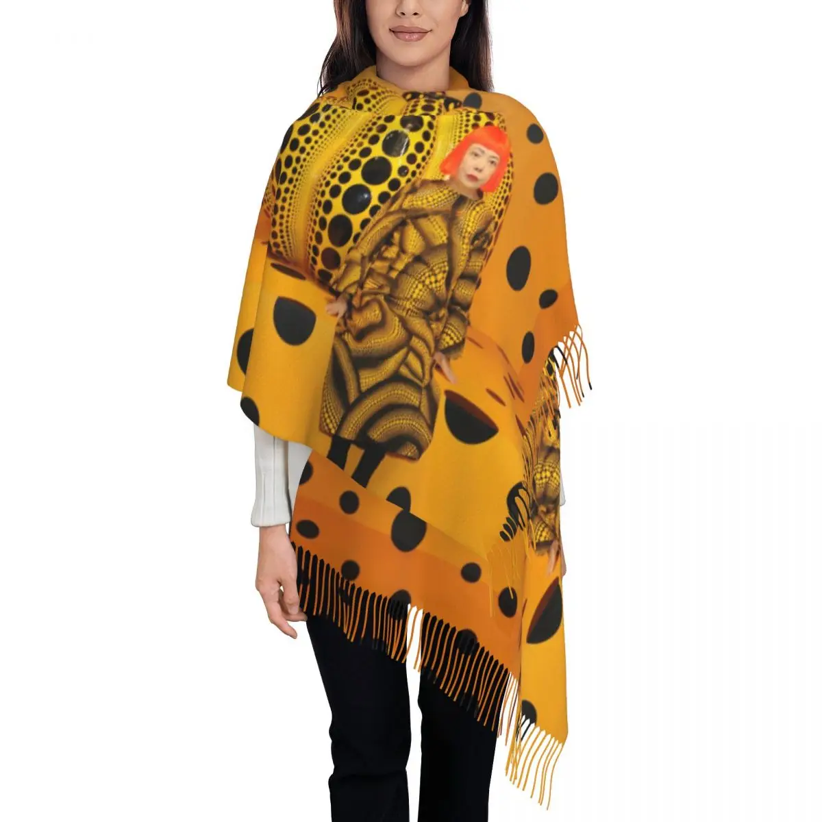 Customized Print Yayoi Kusama Pumpkin Scarf Women Men Winter Warm Scarves Aesthetic Dots Shawl Wrap