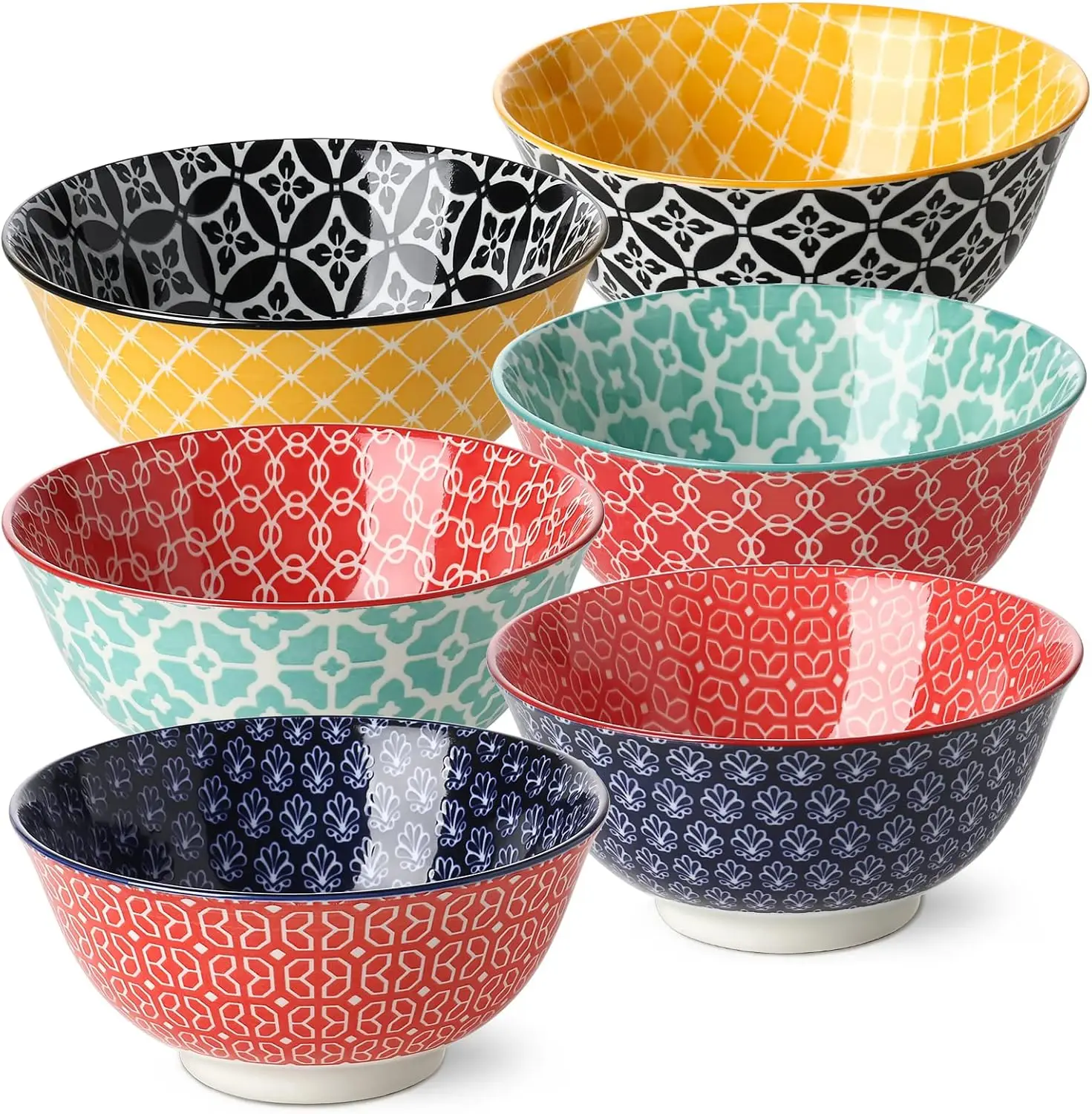 

Set of 6 Vibrant Ceramic Bowls, 23 OZ Large Kitchen Cereal Bowls, Dishwasher and Microwave Safe for Home Decor