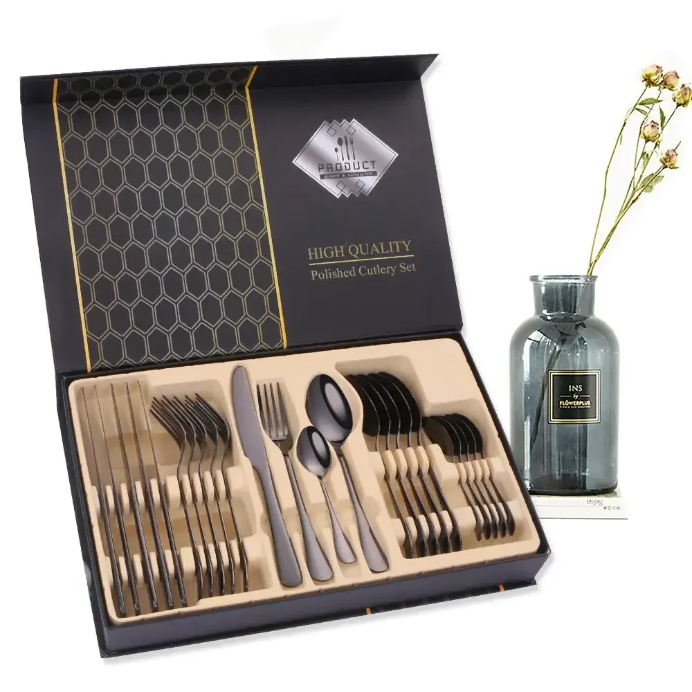 24 piece set of stainless steel knives, forks, spoons