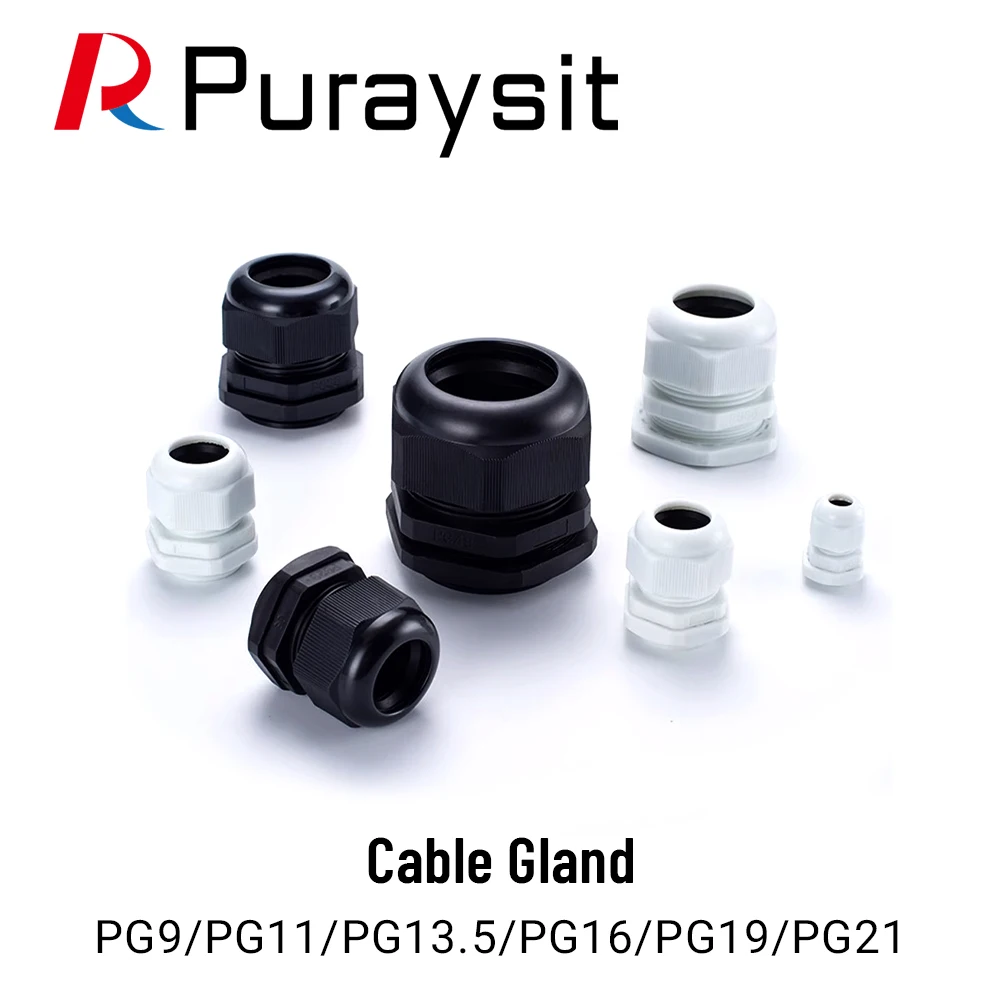 10cs Waterproof Cable Gland Cable entry IP68 PG7 PG9 PG11 PG13.5 PG16 PG19 PG21 PG29 White Black Nylon Plastic Connector