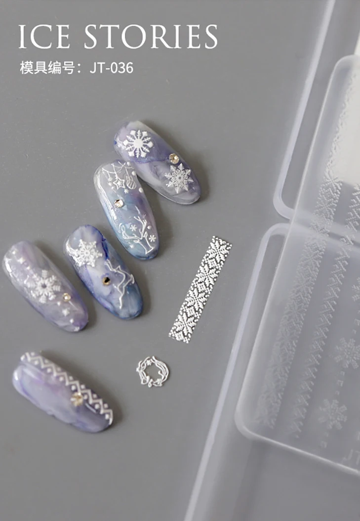 Lace Snowflake Cold Winter Snowman Deer Elk Bow Chic Nail Art Accessories Manicure Tool Silicone Carving Mold Mould DIY Template