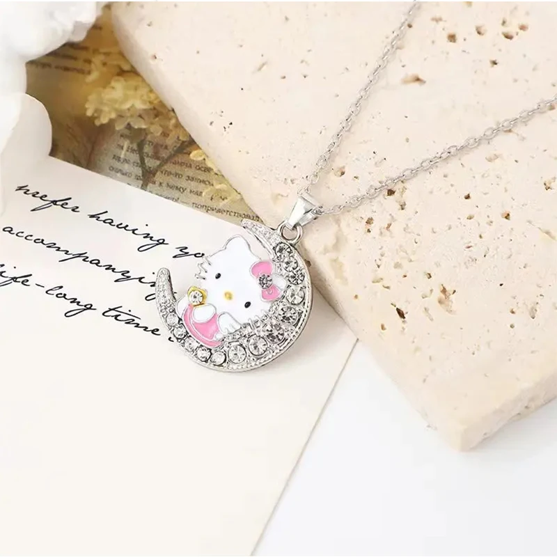 

New Sanrio Hello Kitty Kawaii Anime Alloy Necklace Cute Cartoon Creative Moon Style Cartoon Children Pendant Decoration Gift