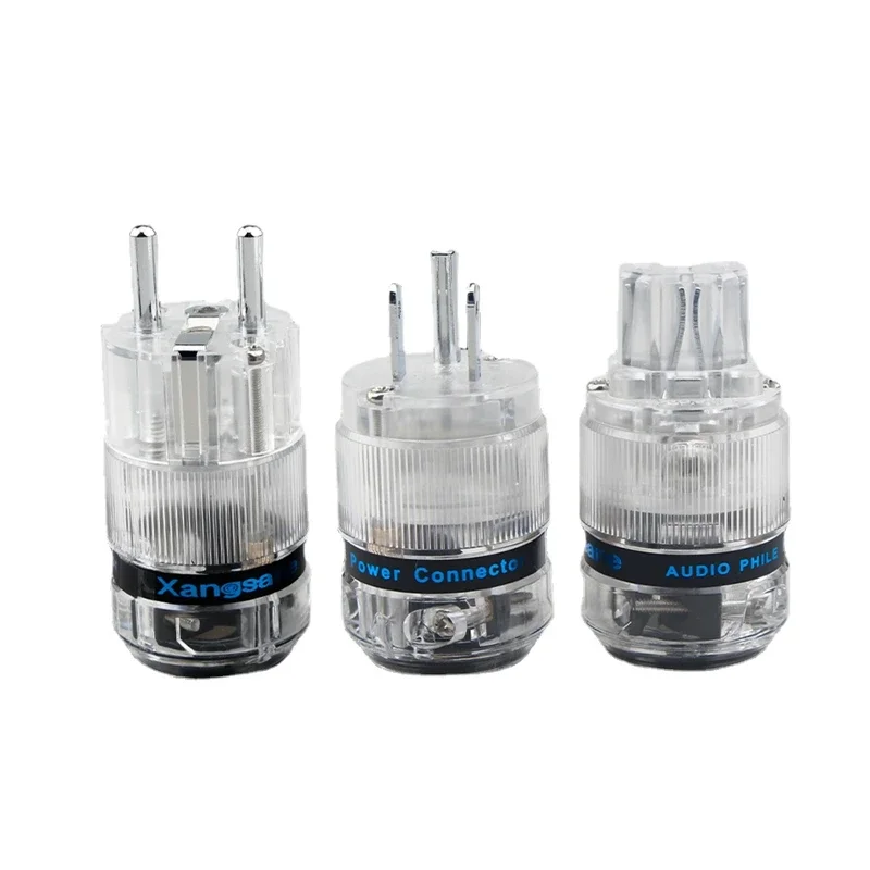 Transparent Shell EU & US Plug HiFi Audio Amplifier Power Adapter Rhodium Plated C13 IEC Connector