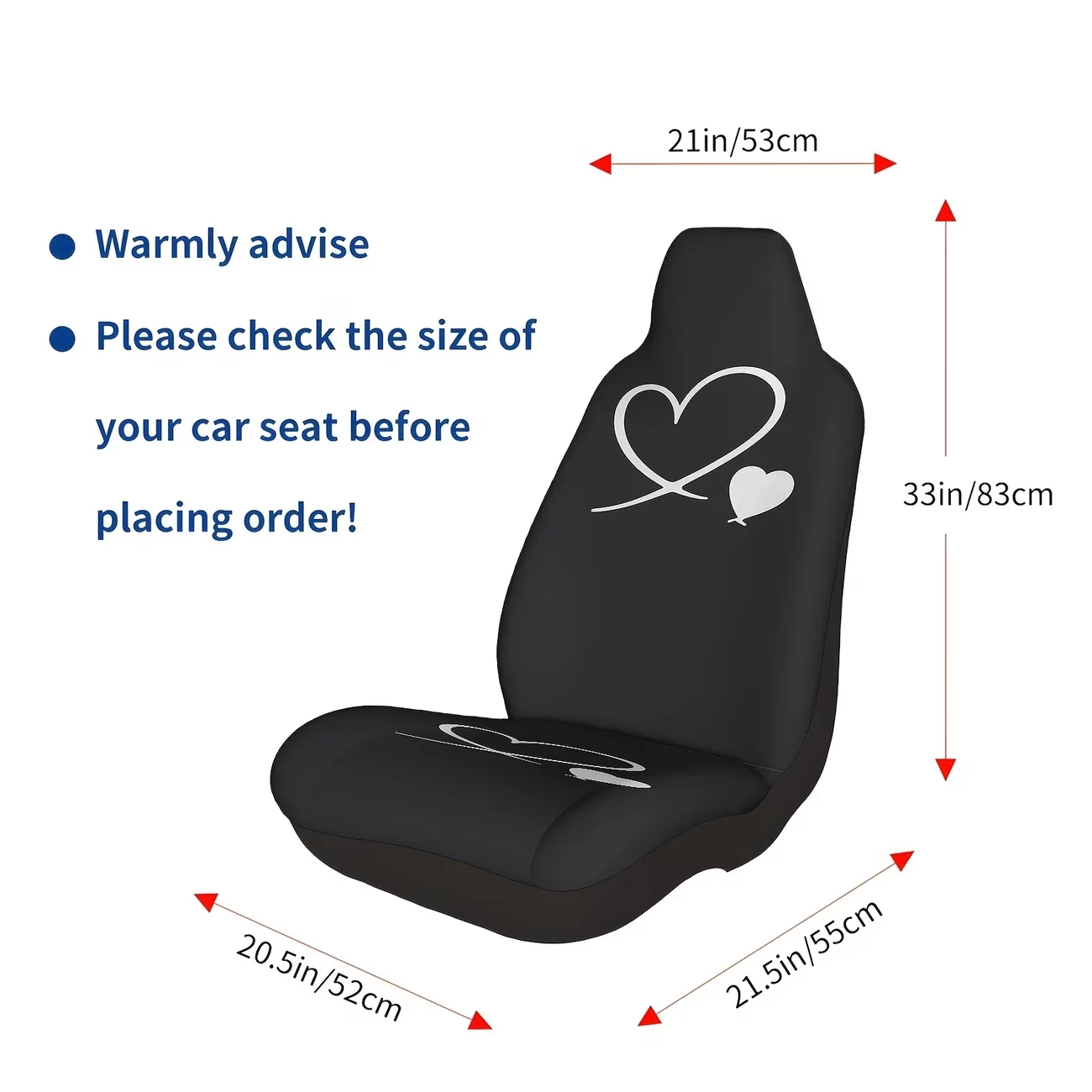 1 Piece Car Seat Cover with Black Background and White Hearts, Hand-Painted Couple Heart-Shaped Pattern. Easy to Install, Easy to Clean, Universal Front Seat Protector Suitable for Cars, Pickups, Trucks, and Suvs. Provides a Comfortable Experience and Is Easy to Maintain, Making It an Ideal Choice for Family Vehicles