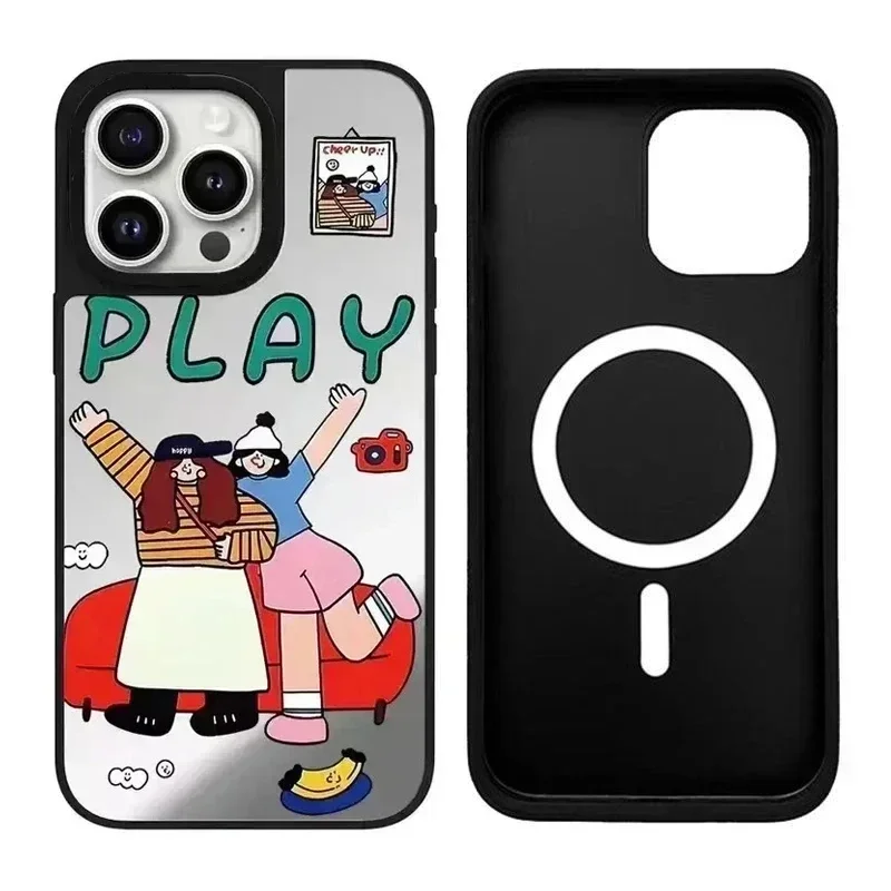 

Happy Cartoon iPhone 11 12 13 14 15 Pro Max Mirror Surface MagSafe Case Cover Shell