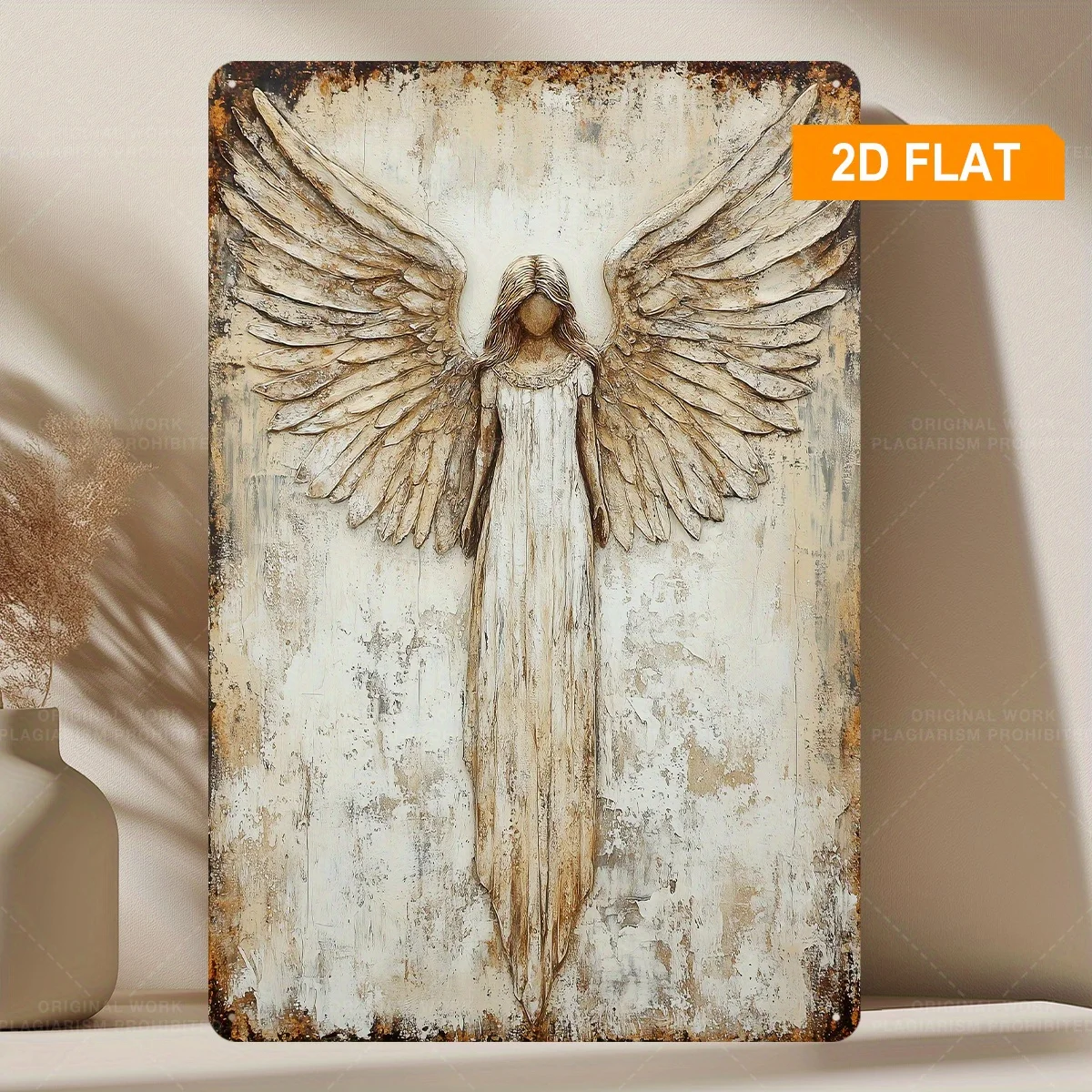 2D Flat, 1pc Guardian Angel Metal Wall Art Sign - Vintage Rustic 2D Flat Angel with Outstretched Wings, 8x12in (20x30cm) Alum