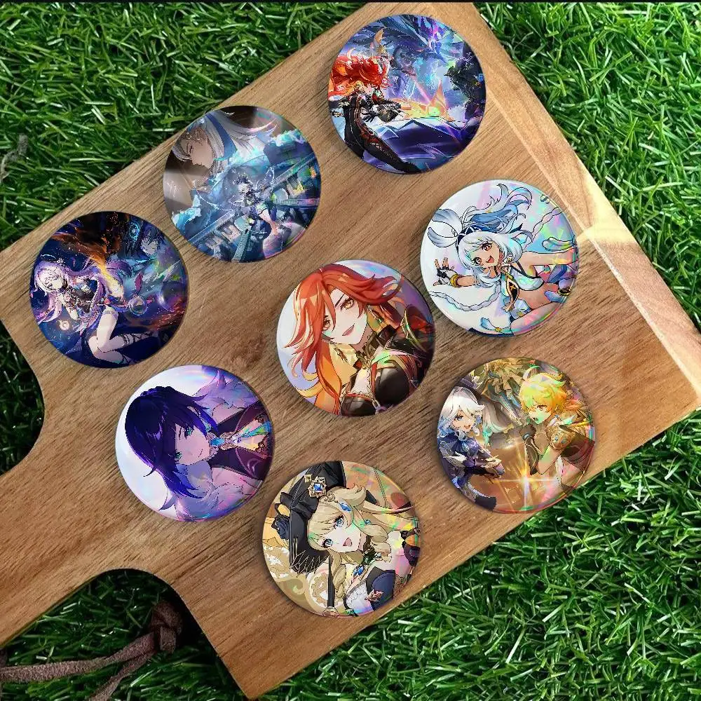 Genshin Impact For Badge Laser Holographic Custom Badge Image Metal Lapel Pin Brooch For Clothing Backpack Decorative