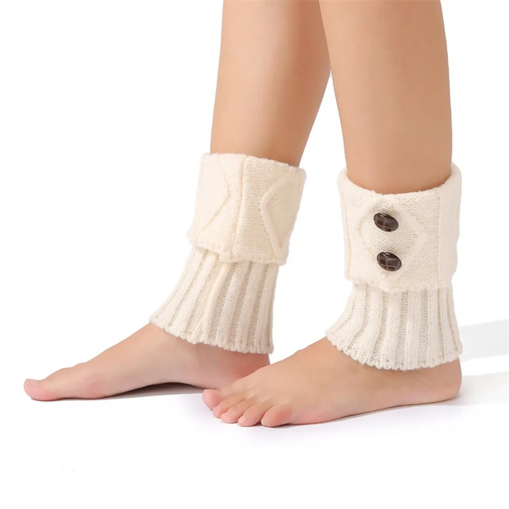 

Fashion Thermal Knitted Leg Warmer Buttons Crochet Loose Boot Cover Pure Color Warm Socks Cuffs Autumn Winter