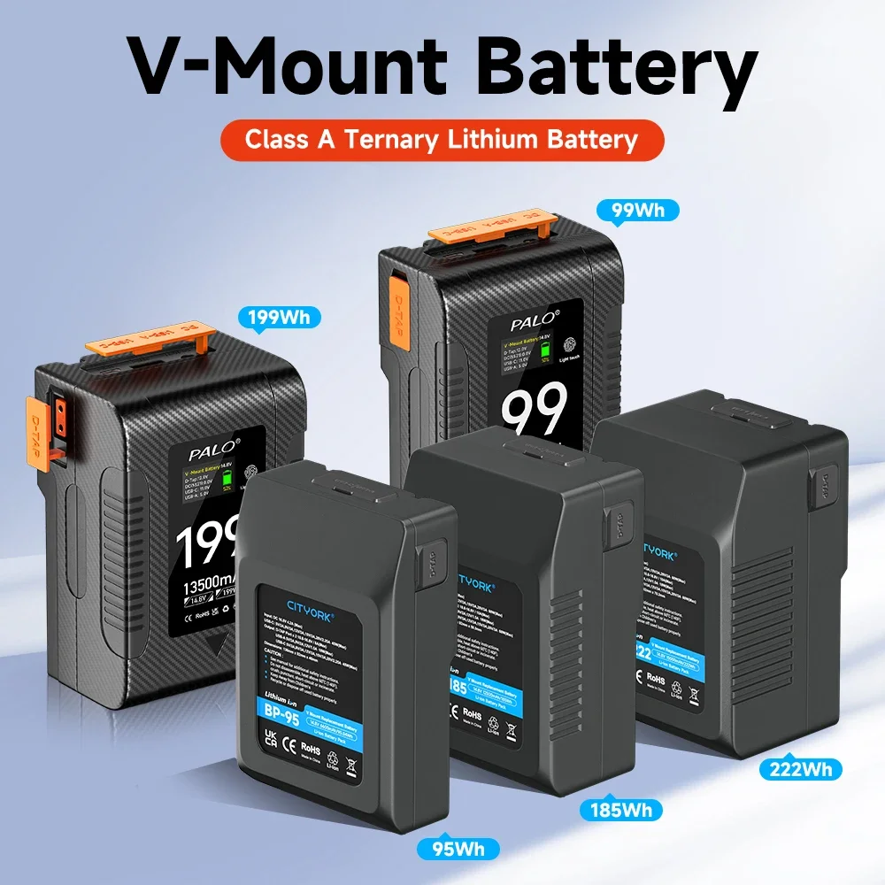 PALO Mini V Mount V-Lock Battery BP Batteries 100W Fast Charging for Sony Camcorder Broadcast Video Light Blackmagic URSA