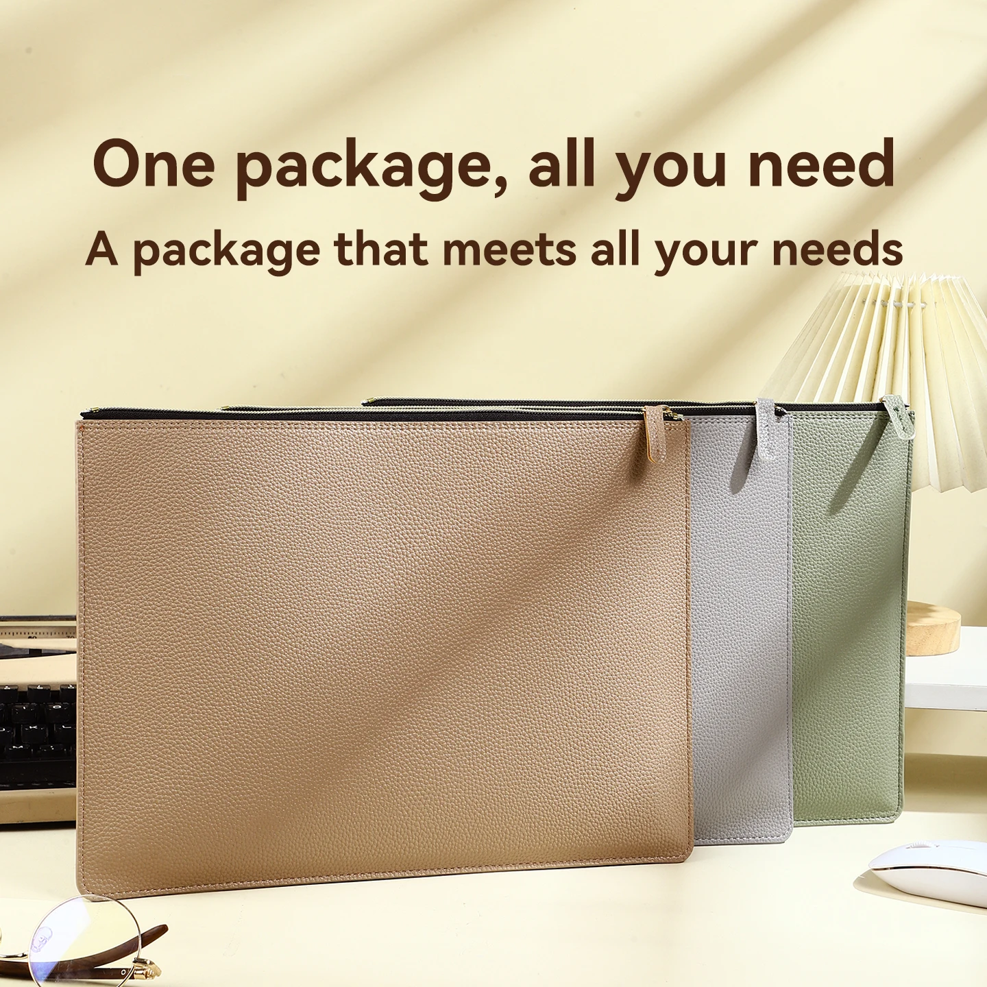 A4 File Folder Zipper Document Bag Thick Litchi Pattern,For Contract/Invoice Storage Office Pouch Briefcase