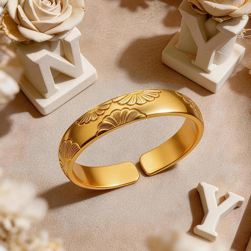 

Luxury 100% Real 24K Gold 12mm Wide Face Sunflower Open Vintage Bracelet Gift For Mom
