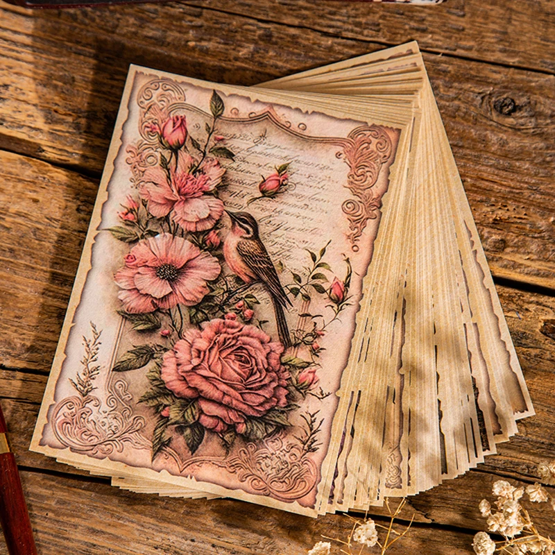 30 Sheets Vintage Flowers Plant painting material paper Decorative Diary Background paper For Planner DIY Scrapbooking