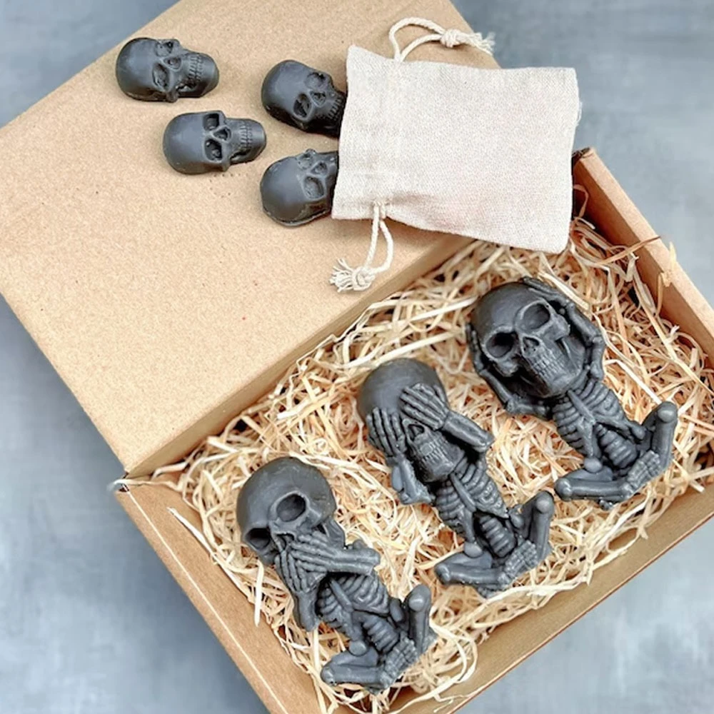 1-3pcs 3D Skull Silicone Candle Set Creepy Skeleton Gypsum Resin Molds Scent Candle Making Tool Gothic Halloween Decor DIY Gifts