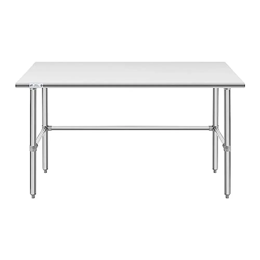 

Commercial Stainless Steel Prep Table with Open Base and Adjustable Legs 30 x 60 Inches NSF Certified Heavy Duty Work Table