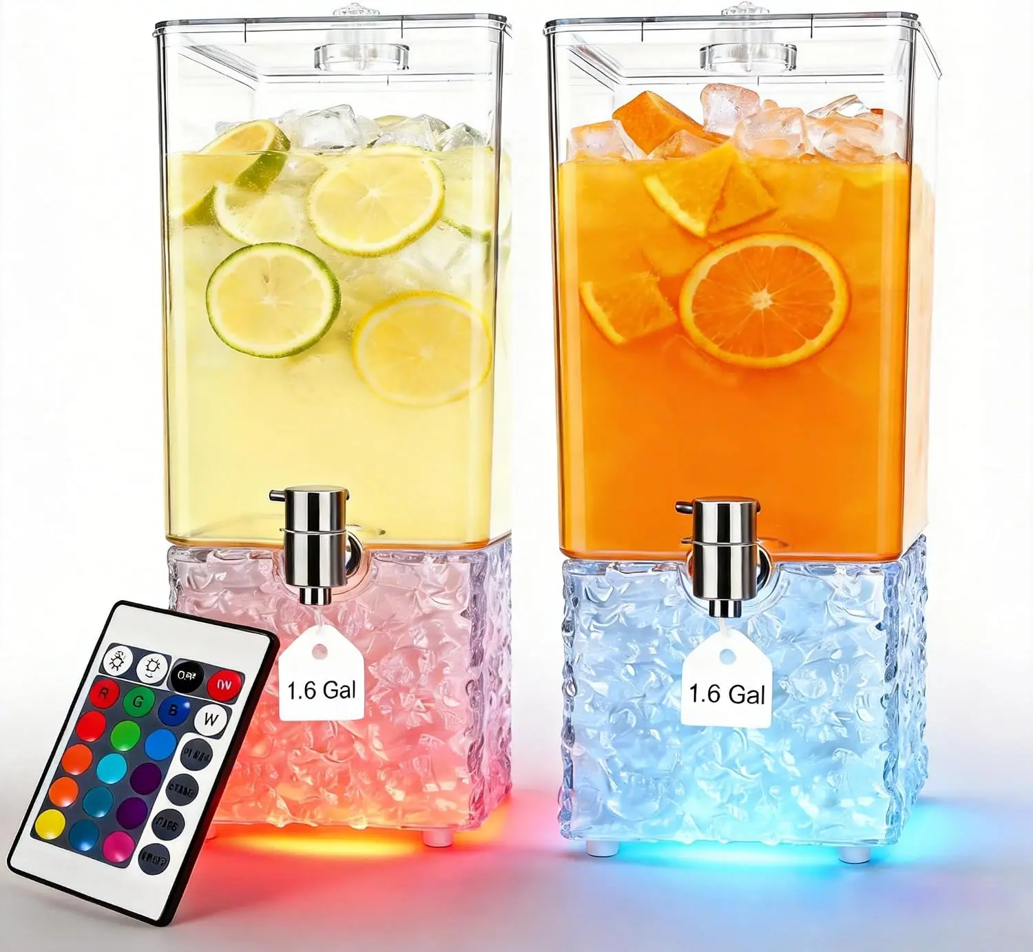 2 Pack 3.2 Gallon Party Beverage Dispensers, Plastic Drink Dispenser with 304 Stainless Steel Spigot and LED Light Stand, Ideal for Lemonade, Juice, Punch, Water, and Ice Tea