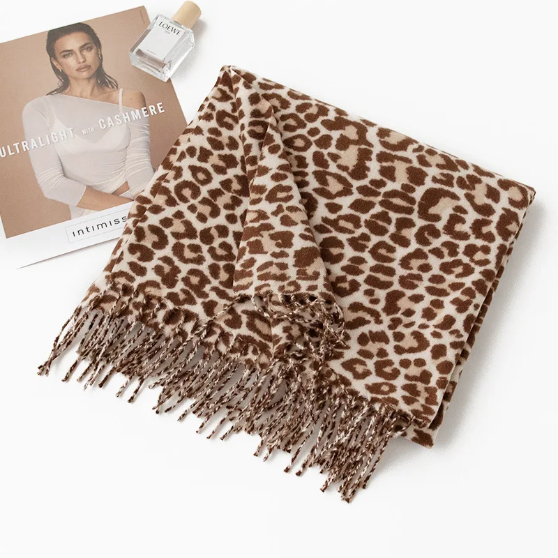 Luxury Leopard Winter Cashmere Scarf Women Design Warm Pashmina Shawl Wraps Bandana Female Thick Blanket Soft Bufanda Foulard