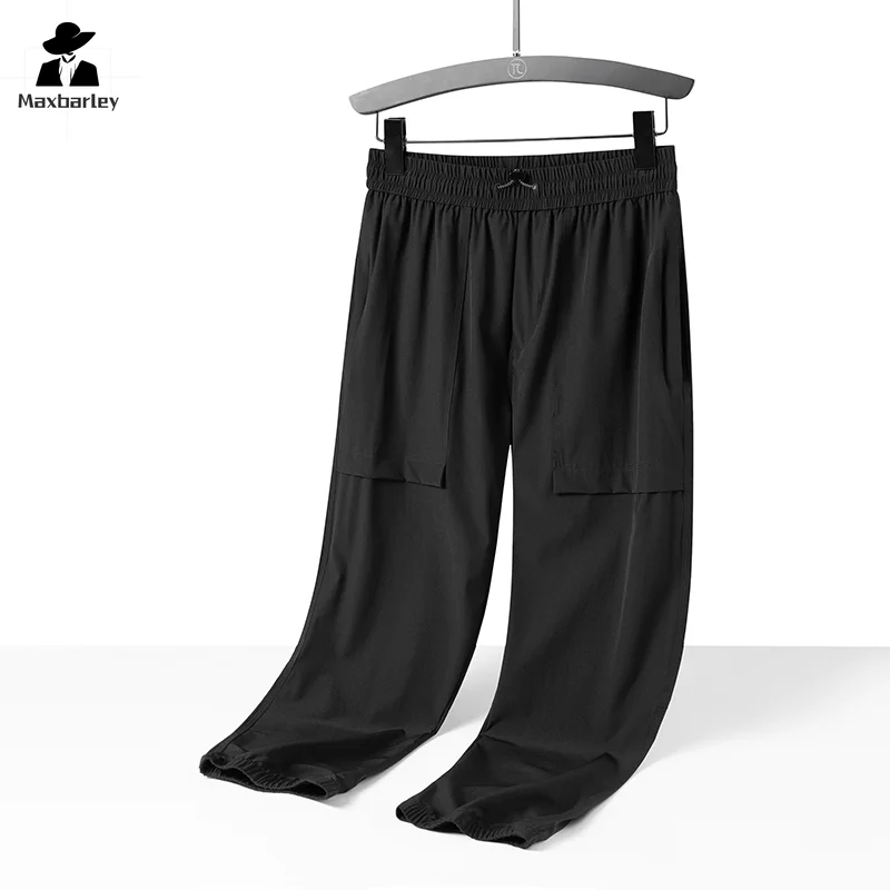 Summer Ice Silk Cargo Pants Men's Casual Loose Elastic Thin Quick-drying Harlan Sports Pants Breathable Jogger Men's Pants M-6XL