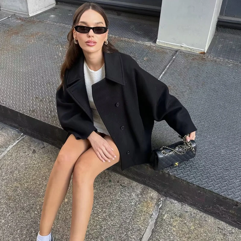 HXAO Women's Jacket Outerwears WOOL & Blends Coats Autumn Winter Short Winds Women Tweed Suede Jackets Wool Coats and Mixtures