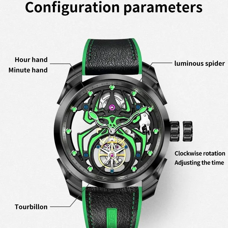 IDEAL KNIGHT 6802 Tourbillon Watch Hollow Spider Pattern Limited Edition Watch Original Brand Men Automatic Mechanical Watch