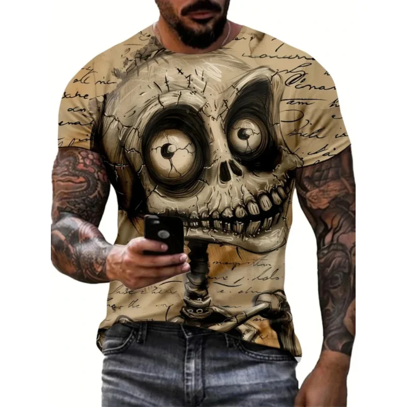 Men's Monster Graphic Print Short Sleeve Crew Neck Tee, Men's Clothing For Summer Soft Slight Stretch Polyester Blend Fabric