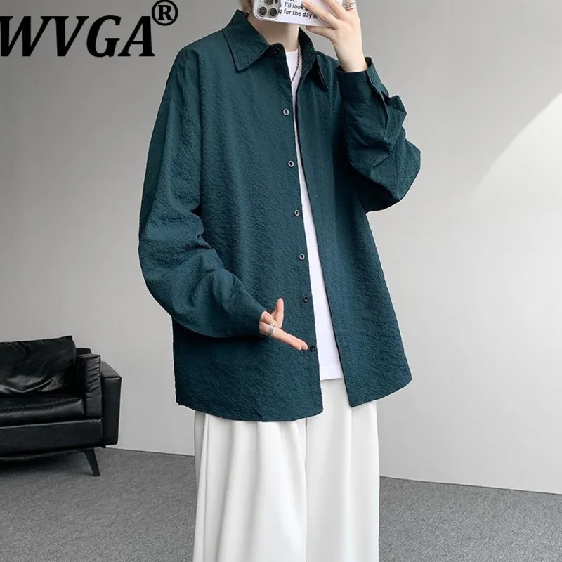 

Мужская летняя рубашка WVGA с длинным рукавом, модная, повседневная, из ледяного шелка, с защитой от солнца, с отложным воротником, модель W20508