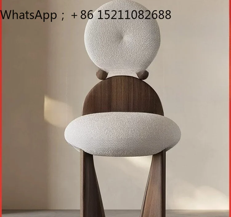 SCY Solid Wood Dining Chair Lamb Fleece High Backrest Earring Chair Bedroom Special-shaped Makeup Chair