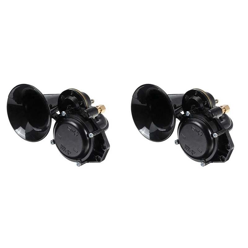 2X 12V/24V Auto Air Horn Loud Truck Trumpet Air Horn With Electric Valve Flat For Car Vehicle Trucks Bus Van Train