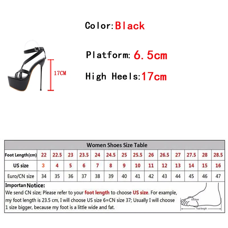 Liyke Summer Sexy 17CM Women Platform Sandals Fashion Open Toe Buckle Strap Super Thin High Heels Stripper Pole Dance Shoe Black