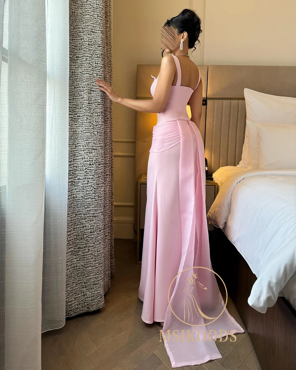 فساتين سهرة وردية من Msikoods 2025 أنيقة مطوي مطرز بالخرز فستان رسمي طويل للحفلات الراقصة ثنيات فستان الحفلات العربية حسب الطلب