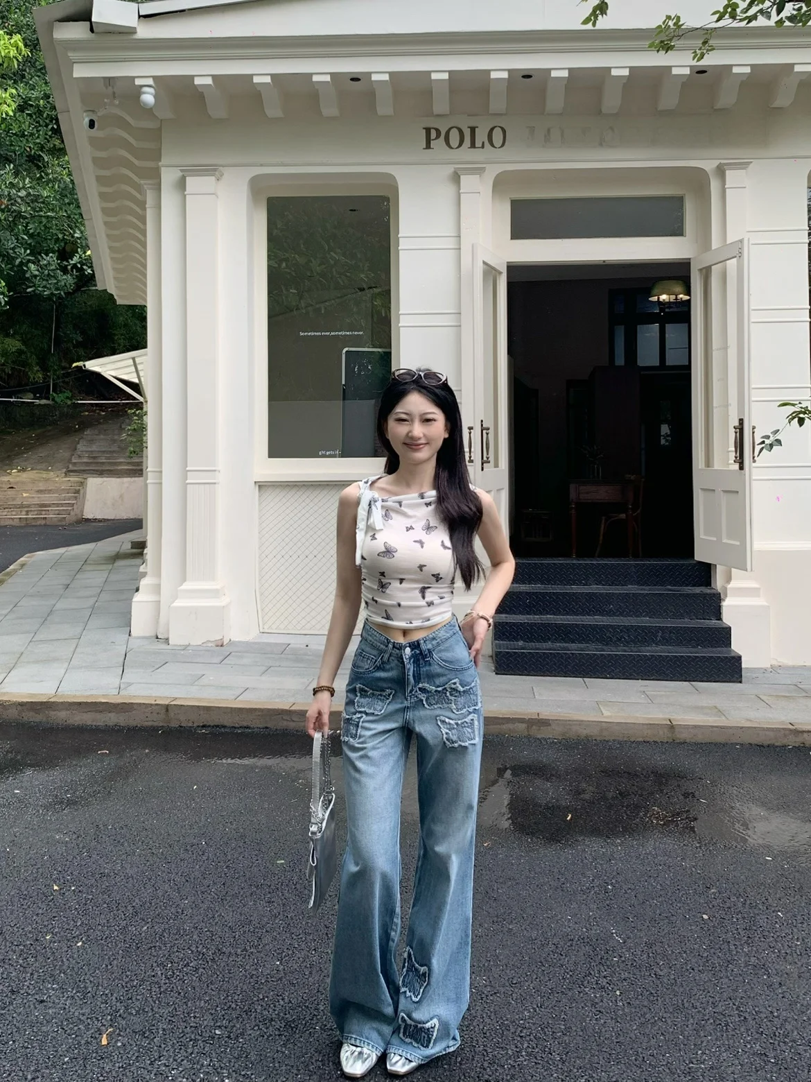 

Heavy Embroidery Design Bell Bottom Straight Leg Pants Retro Style Slimming Effect for Trendy Women High Waist Trou...