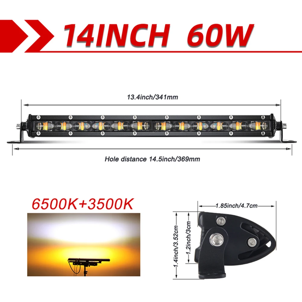 Double Color 6D Led Bar Work Lights Offroad Fog Lamp Truck 12V 24V 8inch 14inch Strobe White Yellow Two Color Light Bars SUV 4x4