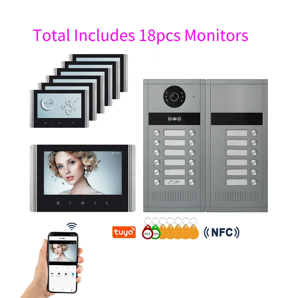 

6/12/18/24 единицы WIFI строительная видеодомофонная система NFC разблокировка 1080P AHD Tuya умный видеодомофон наборы дверных звонков для квартиры