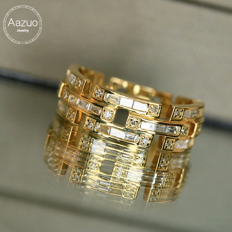 

Aazuo 18K Pure Gold Yellow Gold Real Diamonds 0.60ct Luxury Lines Ring Gifted For Woman Deluxe Banquet Jewelry Woman's Fashion