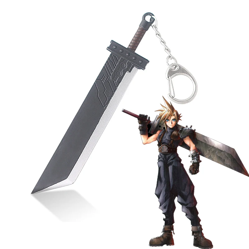 Final Fantasy 7 Cloud Buster Sword Keychain Cloud Strife\'s Weapon Metal Pendant Key Chain for Men Jewelry