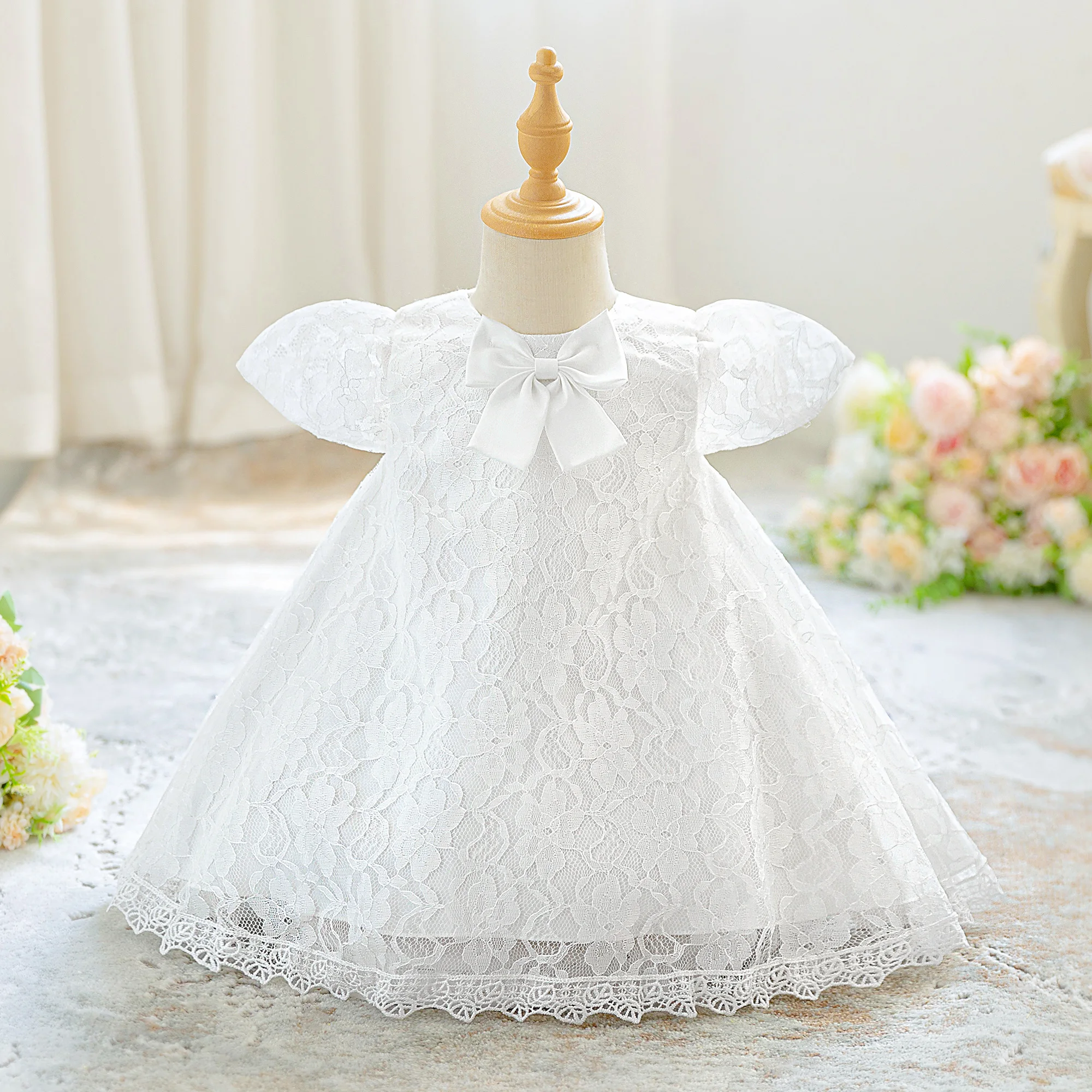 

Toddler Baptism Party Baby Girls Dress Elegant Flower Lace 1st Birthday Princess Prom Dresses Baby Bridesmaids Wedding Costumes